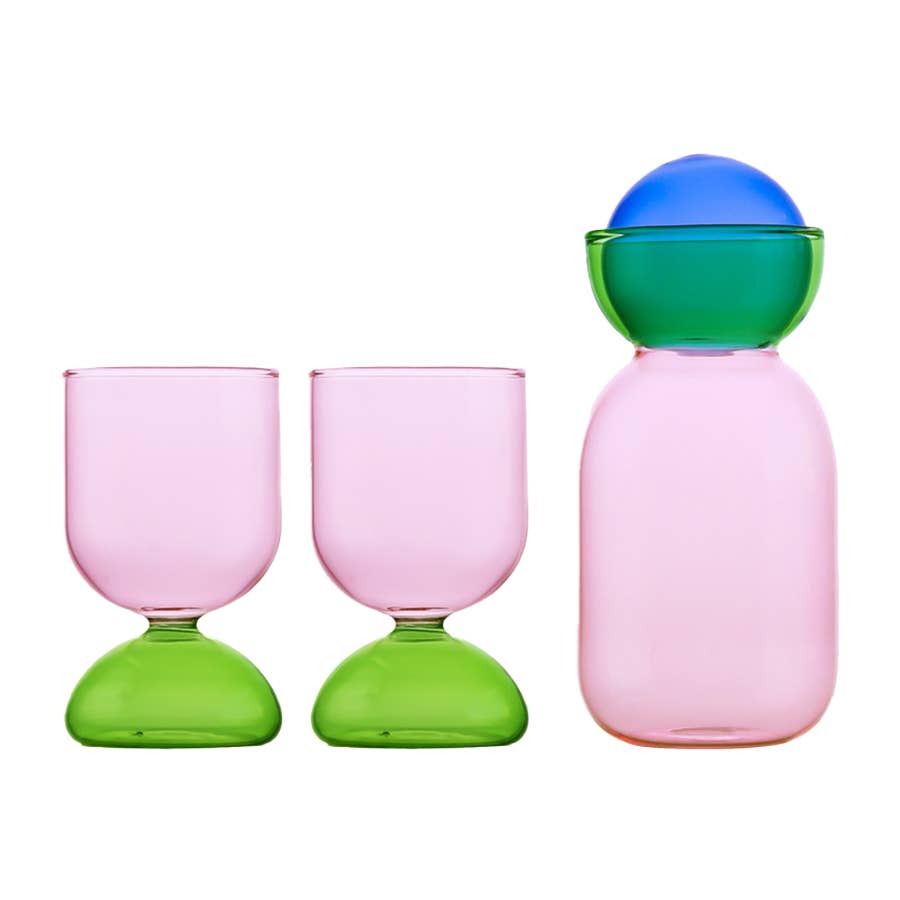 TUTU Home - Wholesale Carafe - “Dopamine" – Pink, Green & Blue Colorplay Glass Carafe5