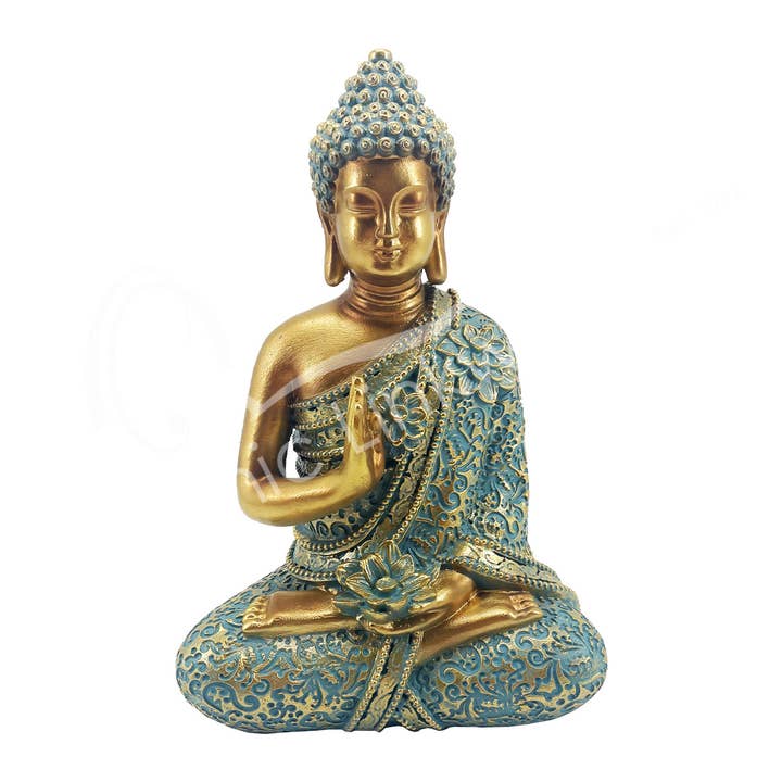 Oceanic Linkways Inc - Wholesale Sculpture - STATUE - BUDDHA, GOLD & VERDIGRIS 7.10"L X 11"H