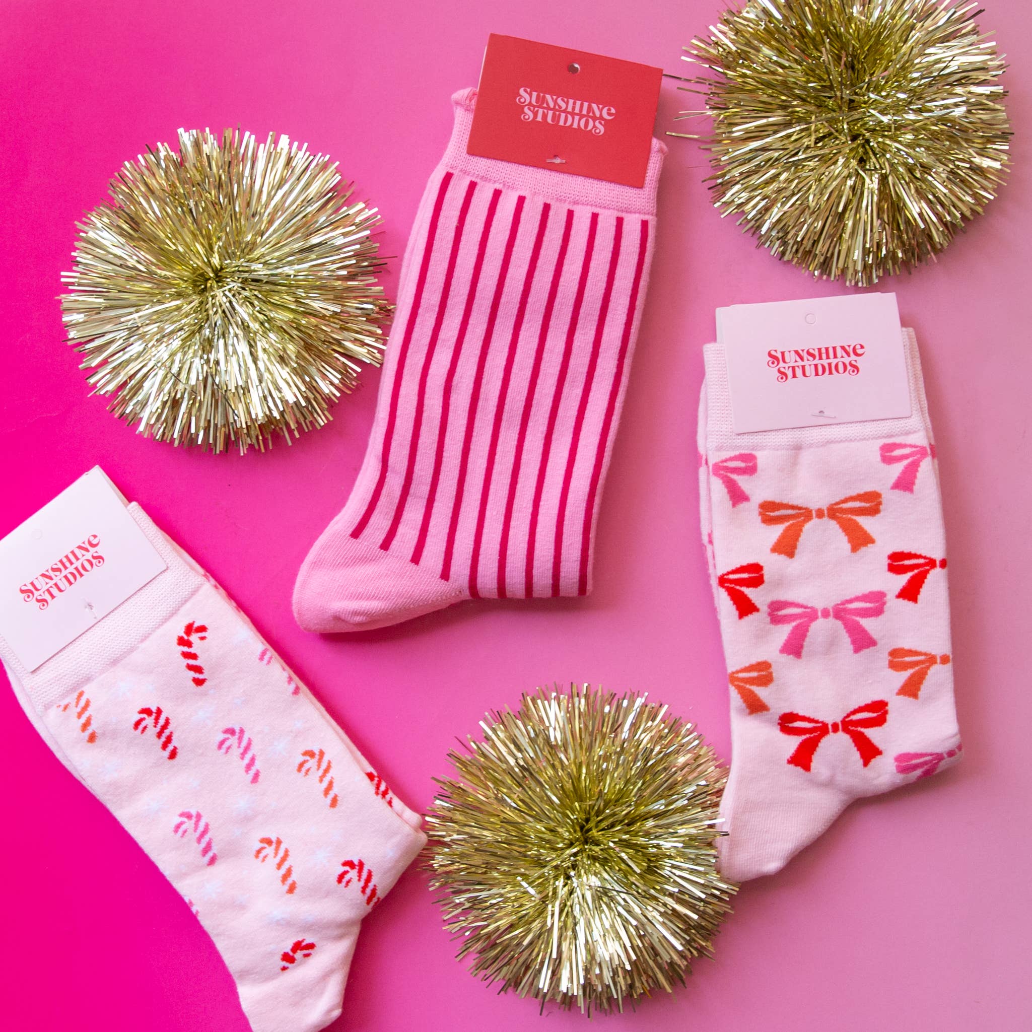 Sunshine Studios - Wholesale Socks - Women's - Stripe Crew Socks | Pink1