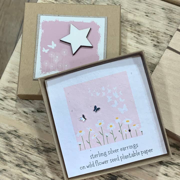 Boxed Sterling Silver Butterfly Earrings for wholesale by Ginger & Roo