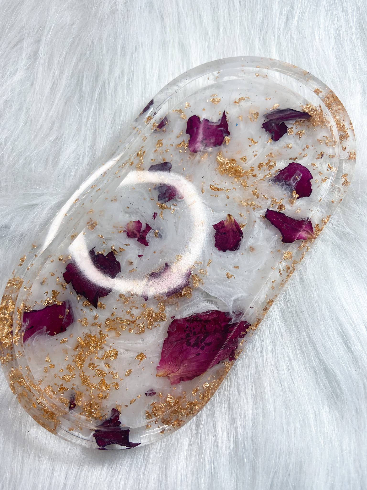 KraftzbyKenzie - Wholesale Jewelry Dish - Rose Petal Trinket Trays, White Swirls, Gold Foil, Red Roses6