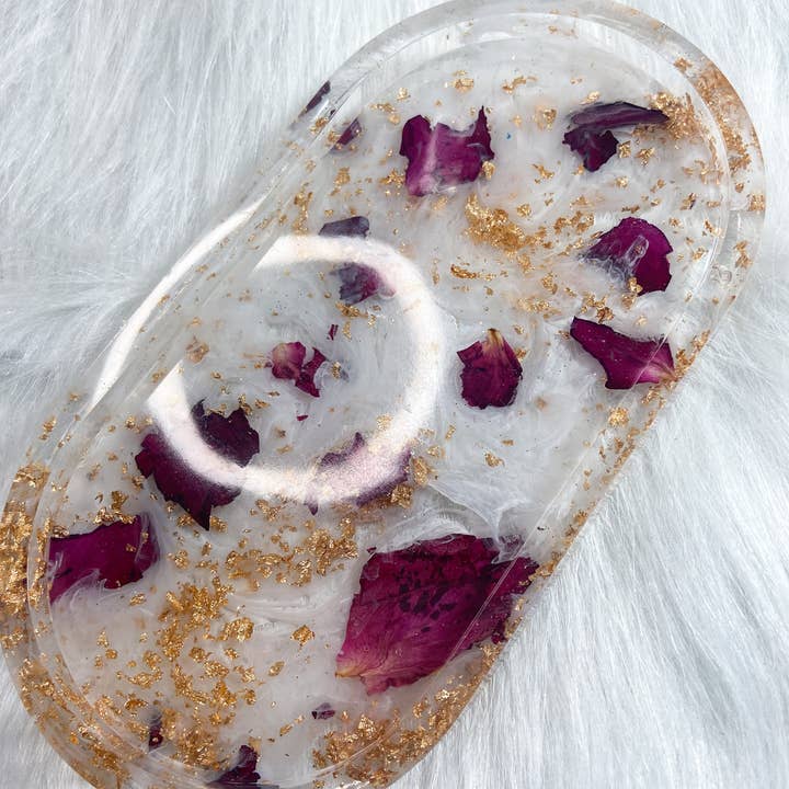 KraftzbyKenzie - Wholesale Jewellery dish - Rose Petal Trinket Trays, White Swirls, Gold Foil, Red Roses6