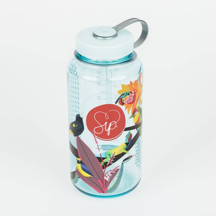 32 oz Reusable Water Bottle: Flora & Fauna of Honduras, Peru for wholesale by Sip Coffee Inc