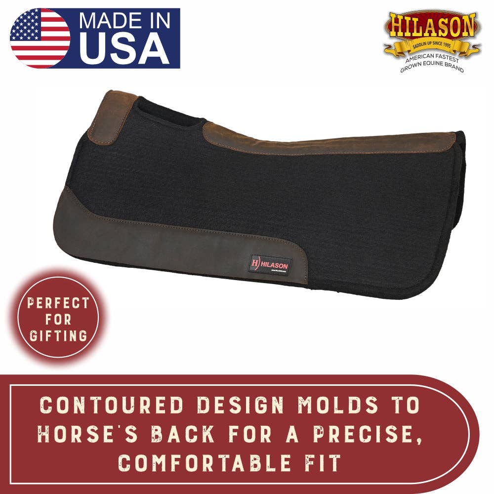 HILASON - Wholesale Horseback Riding Gear - HILASON Western Wool Felt Horse Saddle Pad W/ Distressed Wear Leather Made in USA | for Horses3