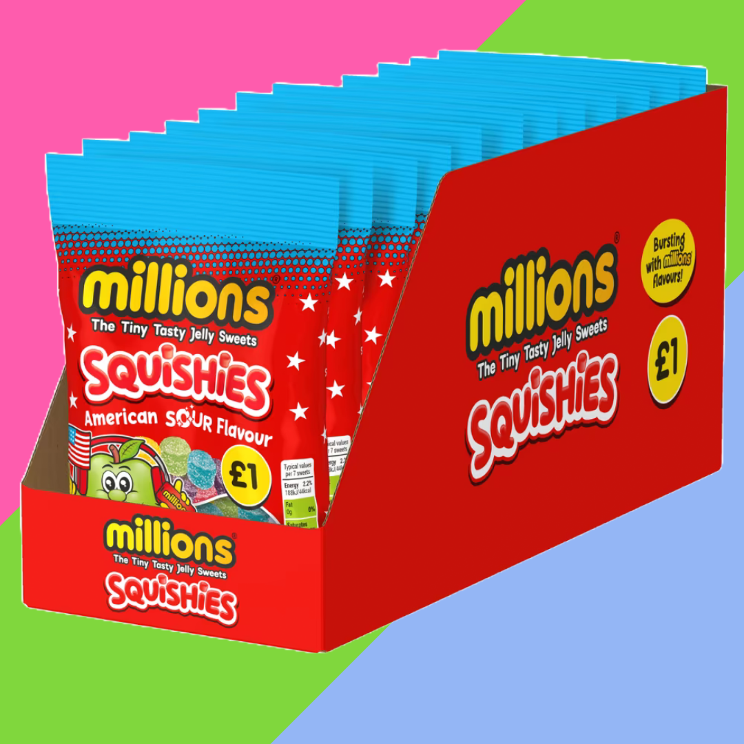 Gaffney's Sweets & Treats Wholesale - Wholesale Gummy - Millions Squishies American Sour Bag 12x100g £1 PMP1