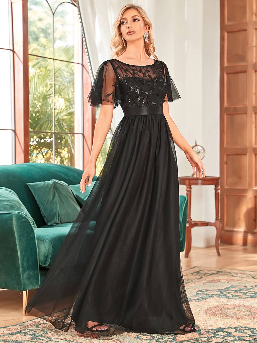 Ever-Pretty - Wholesale Gown - Women's - Sequin Print Maxi Long Evening Dresses with Cap Sleeve32