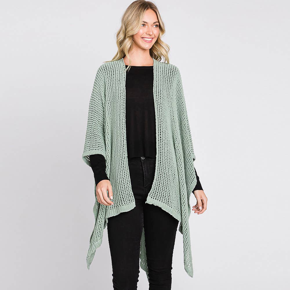 Sensibling Corp. – wholesale Poncho - Dam – Solid Chenille Virkad Ruana Poncho34