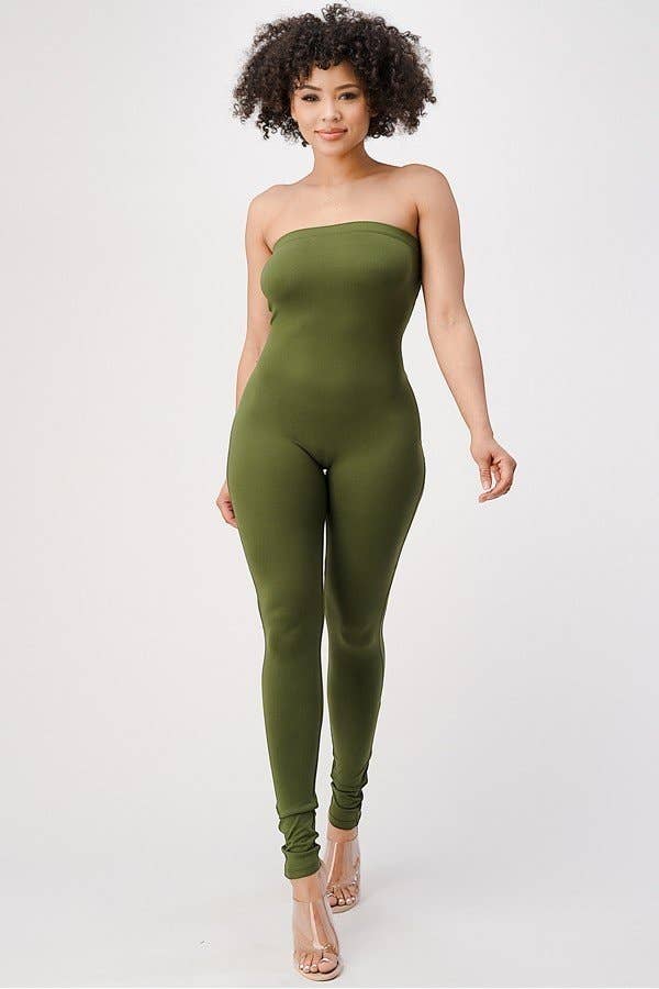 Lime All the Time – wholesale Jumpsuit - Dam – Enfärgad Elastisk axelbandslös jumpsuit2