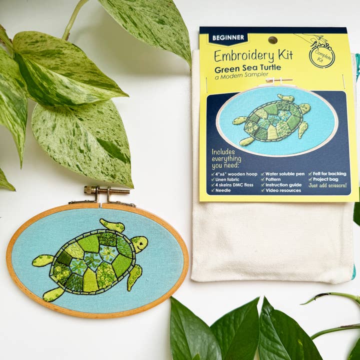 Kit de bordado a mano de tortugas marinas verdes, diseña tu propio para venta al por mayor de Rosanna Diggs Embroidery