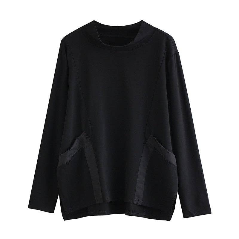 SCHWARZ Langarmshirt mit geteiltem Front-3D-Tasche für den Großhandel auf Faire4