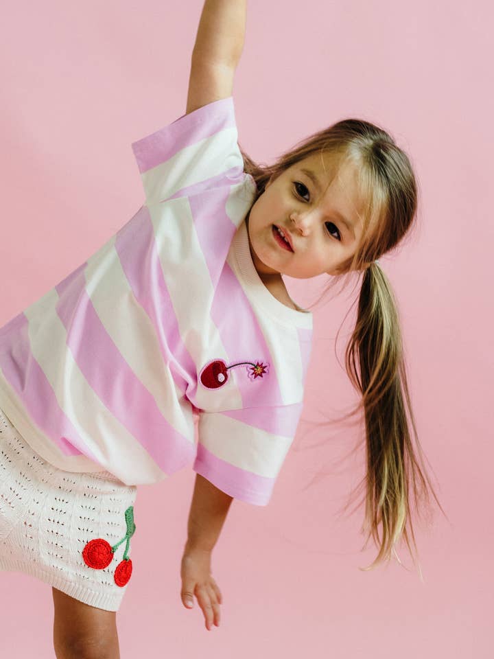 PINK STRIPE SHORT SLEEVE BOXY T-SHIRT for wholesale on Faire0