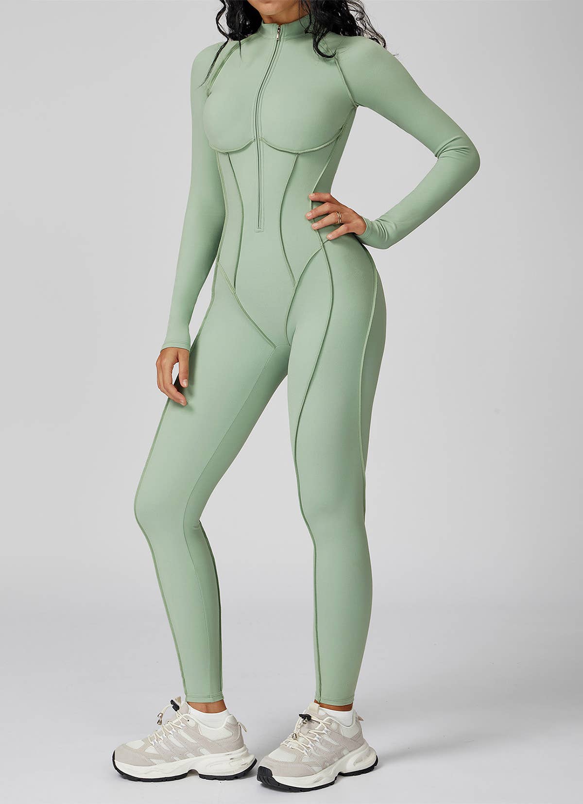 Crave by FW - Wholesale Unitard - Women's - Long Sleeve Zip Front Sport Jumpsuits One Yoga Rompers1