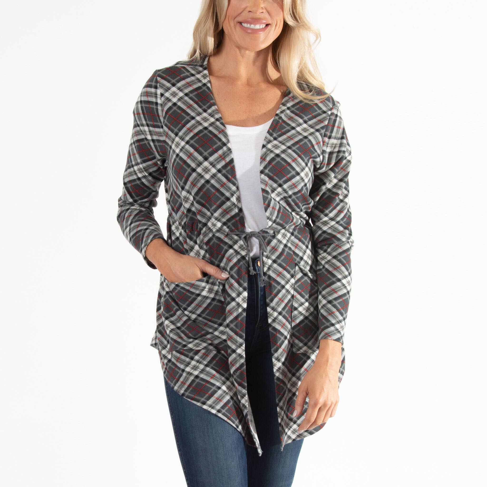Elsie & Zoey - Vente Cardigan – femme - Soldes - Cardigan asymétrique en jersey Kate à nouer sur le devant17
