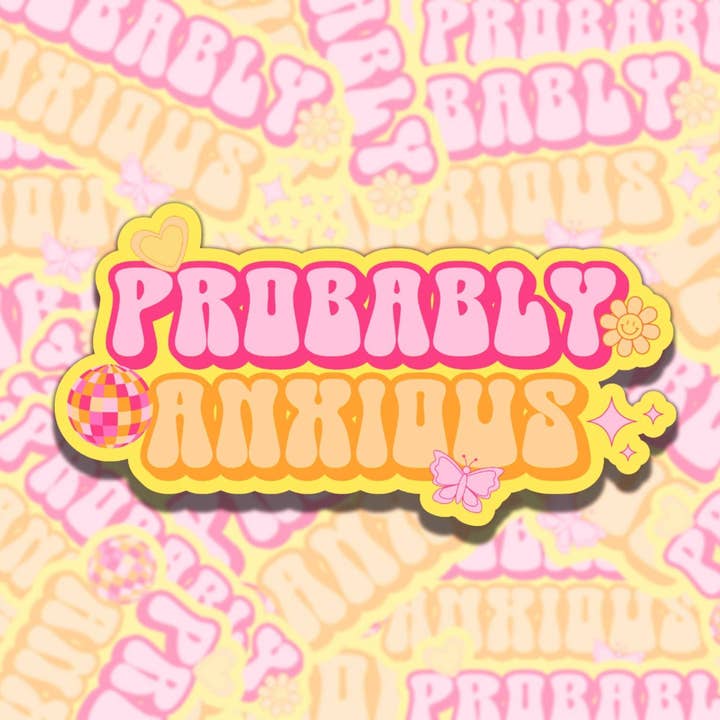 Probably Anxious Colorful Groovy Disco Sticker for wholesale by Sticky Sadness Designs