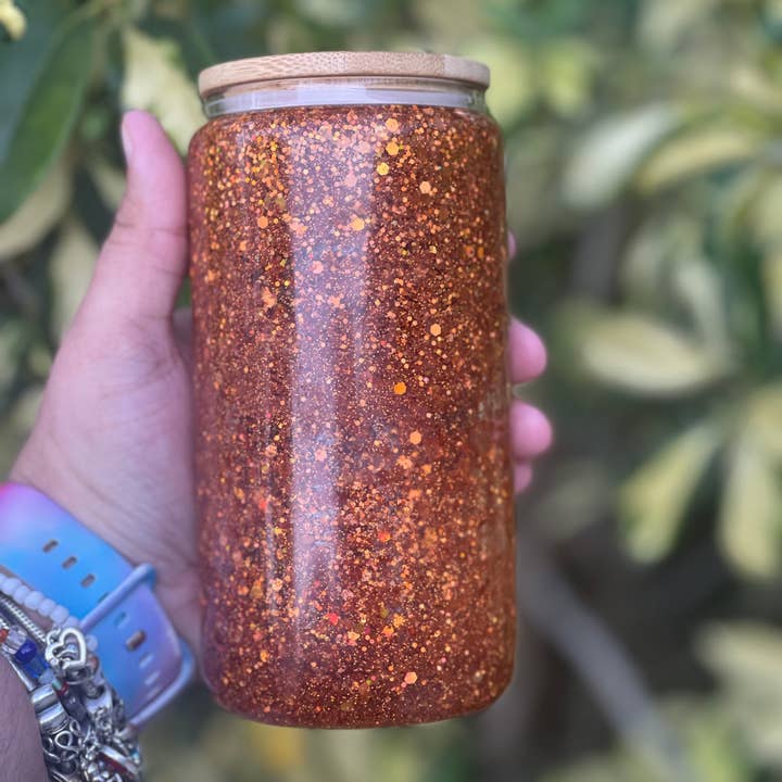 Rose Magnolias - Wholesale Drinking Glass/Cup - Orange Snowglobe Tumbler1