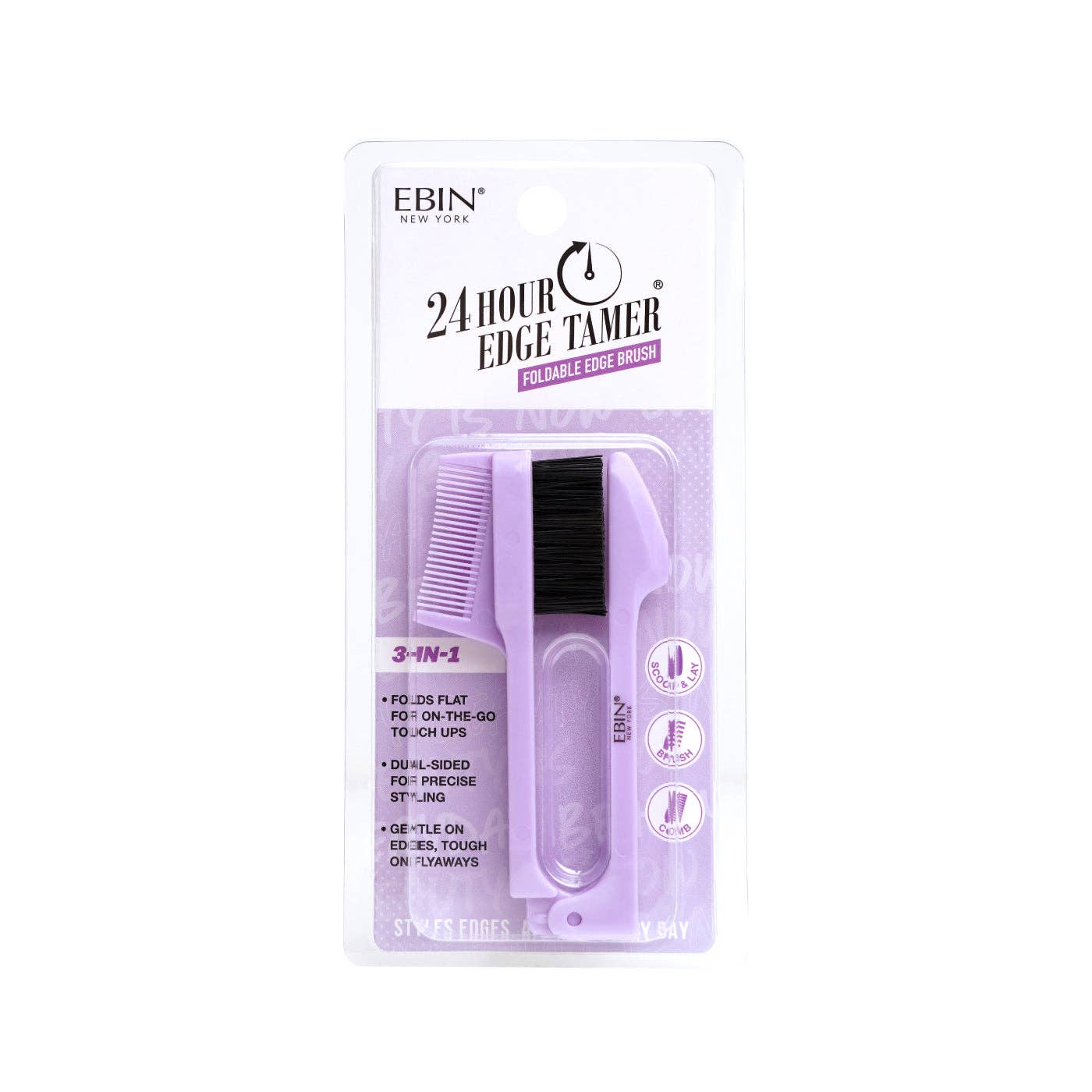 EBIN NEW YORK - Wholesale Hair Brush/Comb - 24hour Edge Tamer 3-IN-1 Foldable Edge Brush1