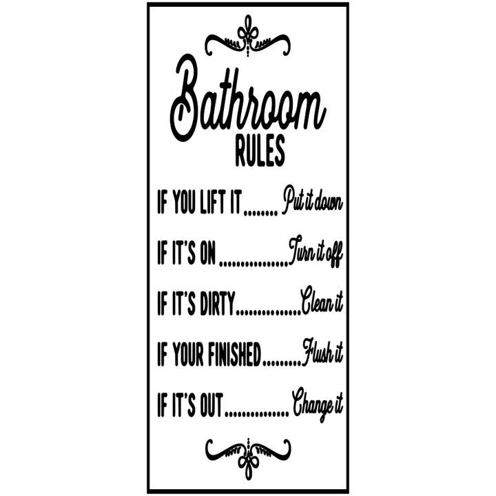 Dudley's Cottage & Gifts - Wholesale Bathroom Sign - Bathroom rules wash~brush~floss~flush
