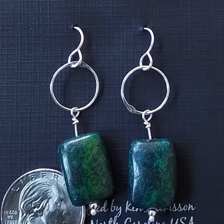 Sterling Silver Earrings Bold Green Turquoise for wholesale by Ken’s handcrafted jewelry
