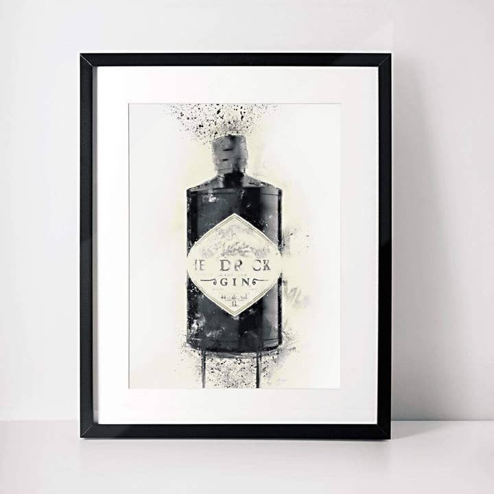 Gin Bottle Wall Art Prints Splatter Zwarte Fles voor wholesale door Woolly Mammoth Media