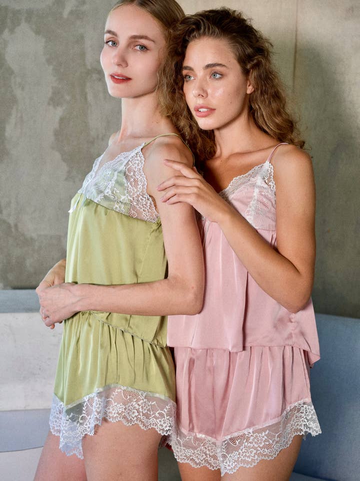 Rose Pink High-End Silk Pajama 2 pics Sets for wholesale by KTNN Studio Inc.