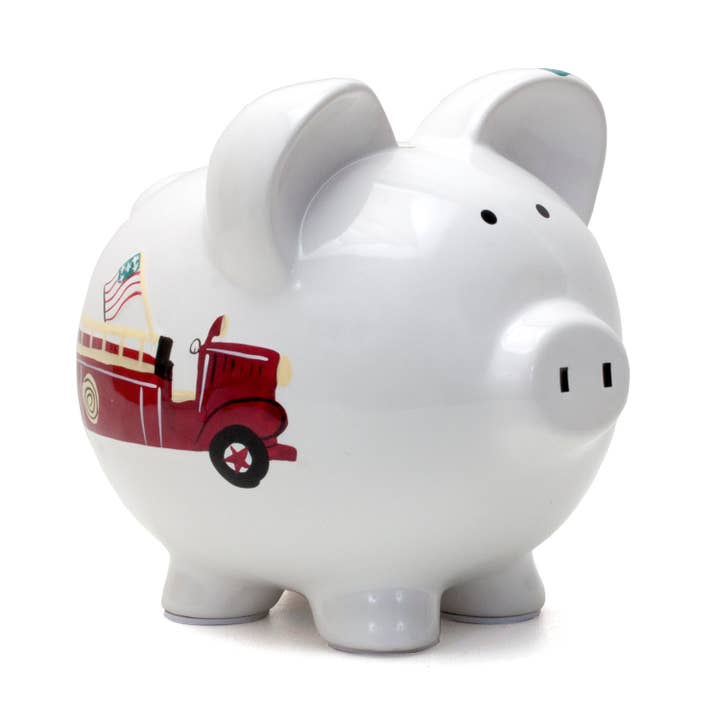 Firetruck Ceramic Piggy Bank for wholesale by Child To Cherish®