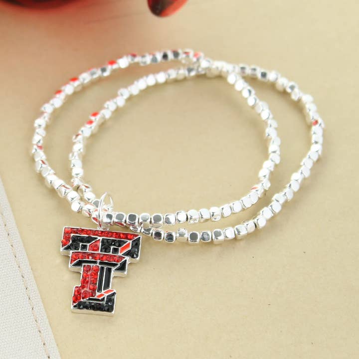 Texas Tech Crystal Logo Stretch Bracelet for wholesale by Seasons Jewelry
