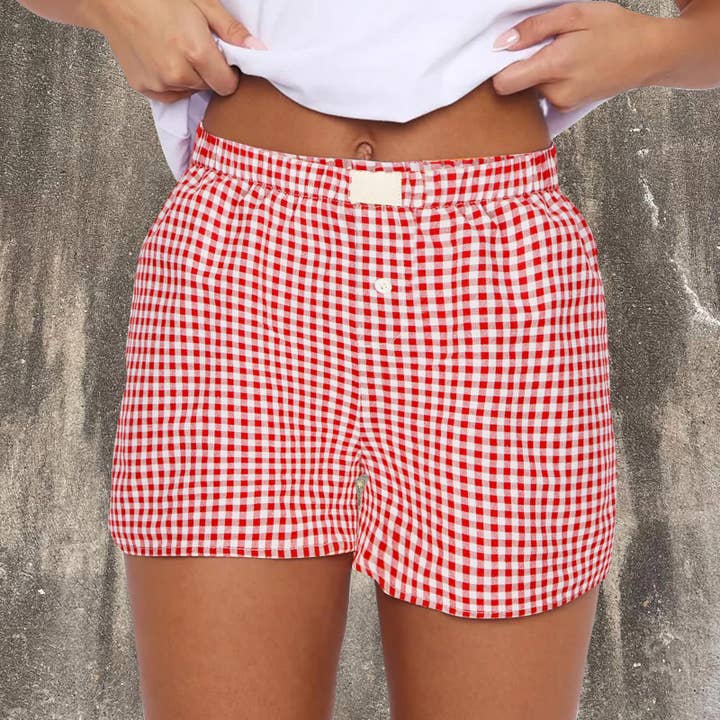 Rosa Clothing - Wholesale Shorts - Women's - Everywhere Gingham Elastic waist Pull-On Boxer Shorts13