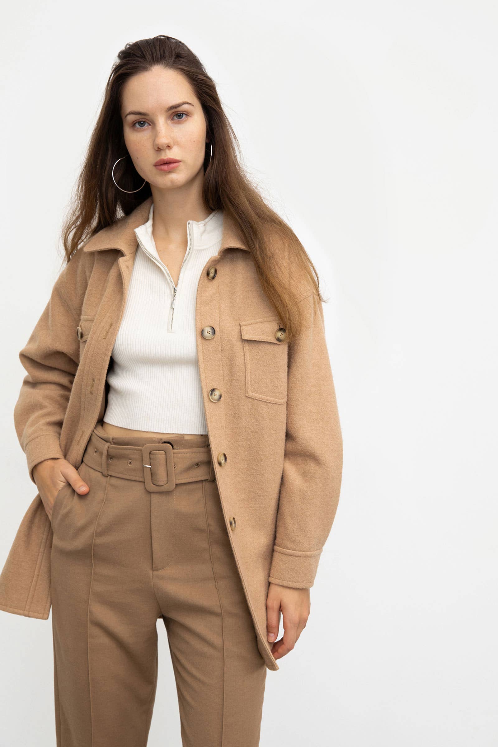 J.ING - Wholesale Trench Coat - Women's - Sage Tan Longline Coat0