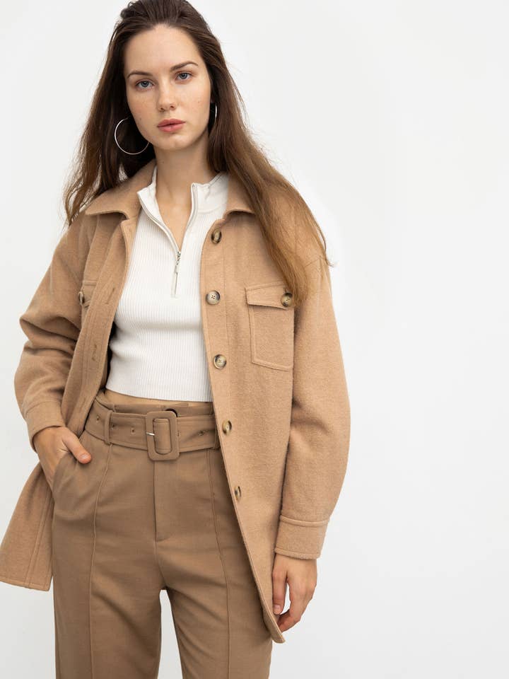 J.ING - Wholesale Trench Coat - Women's - Sage Tan Longline Coat
