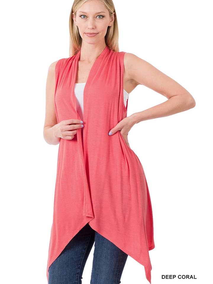 42POPS – wholesale Cardigan – Women’s – ..SI-19649 Sleeveless Draped Open Front Cardigan