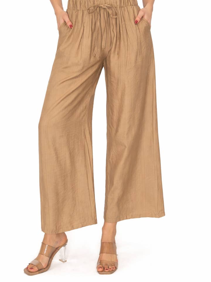 MOA COLLECTION - Wholesale Pants - Women's - Linen Texture Wide Leg Palazzo Pants Casual Style4