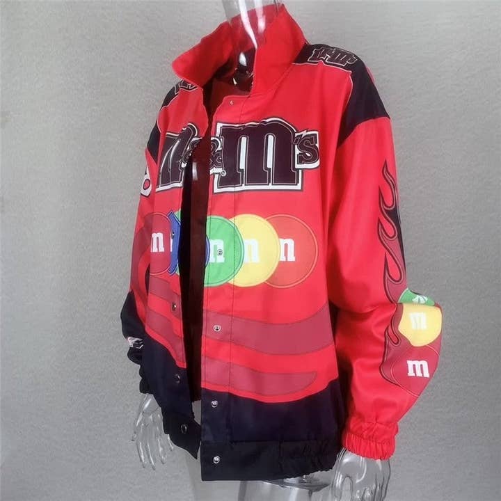 Red Motorcycle Print Loose Long Sleeve Jacket for wholesale on Faire2