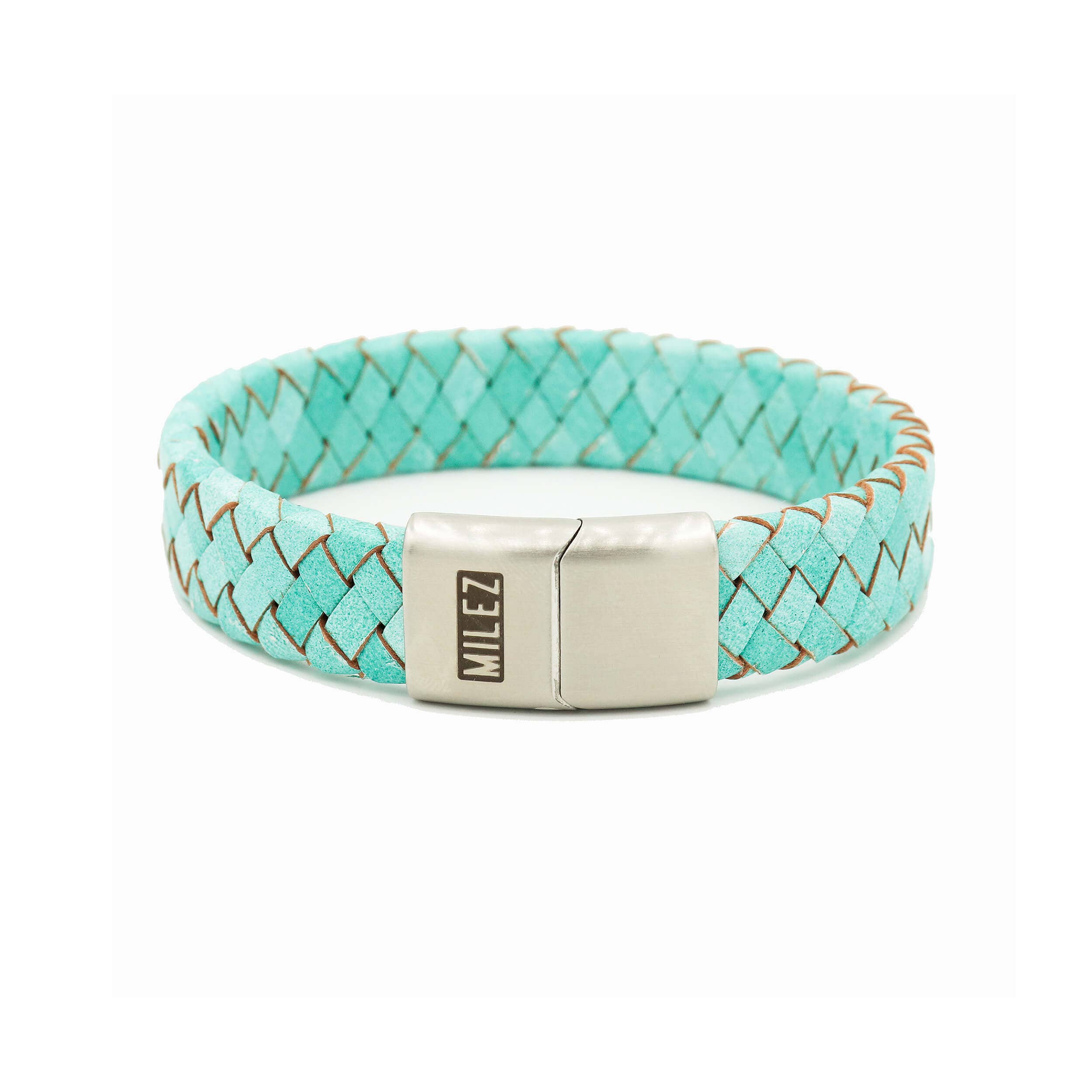 Milez – Großhandel Gewebtes/geflochtenes Armband – Türkisfarbenes Lederarmband für Herren