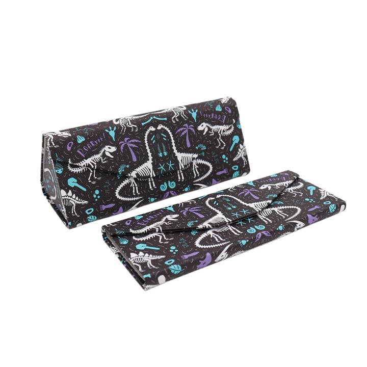 Dinosaur Fossils Print Glasses Case - Vegan Leather Magic Folding Hard Case for wholesale by Real Sic