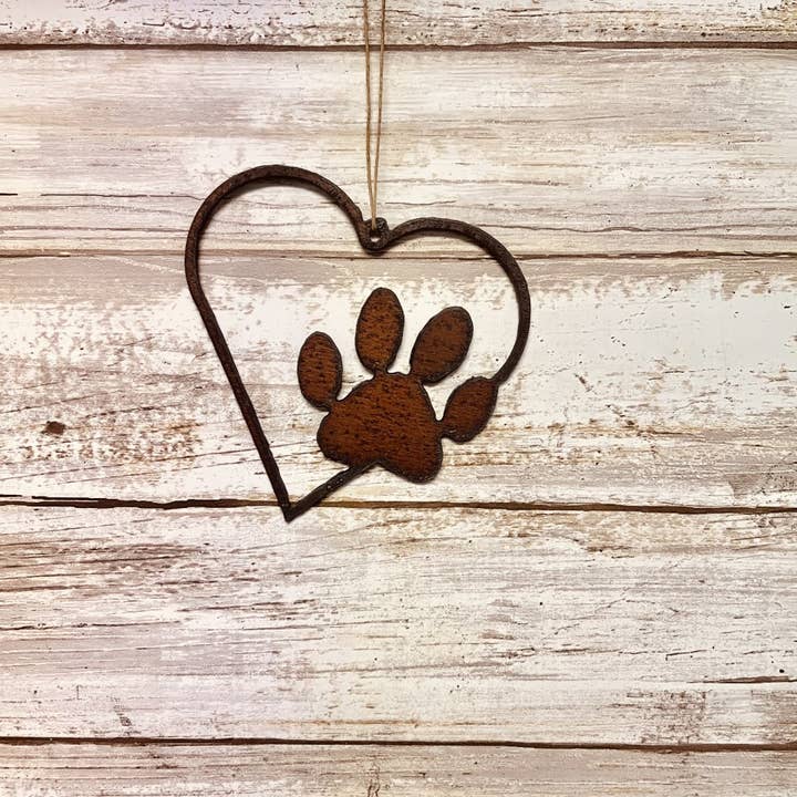 Universal Ironworks USA - Wholesale Ornament - Heart Outline with Solid Paw Pet Gift Rescue Ornament