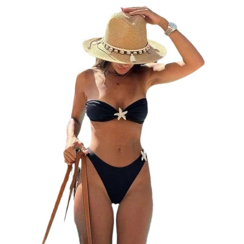 Dipped Shop - Wholesale Two Piece Swimsuit - Women's - Sexy Black Strapless Triangle Two Pieces DPSW10240