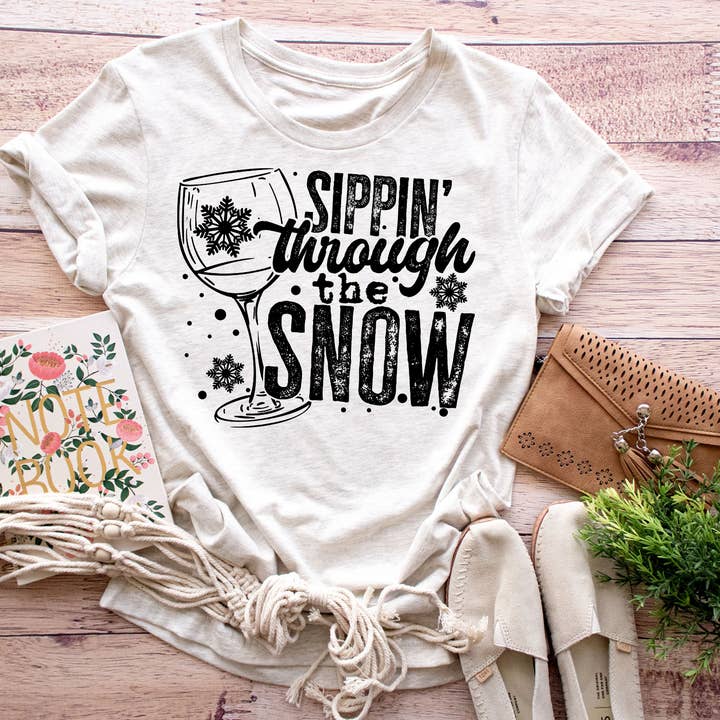 Cash & Drix Wholesale - Wholesale Screen Printed T-Shirt - Women's - Sippin Through The Snow - Tee