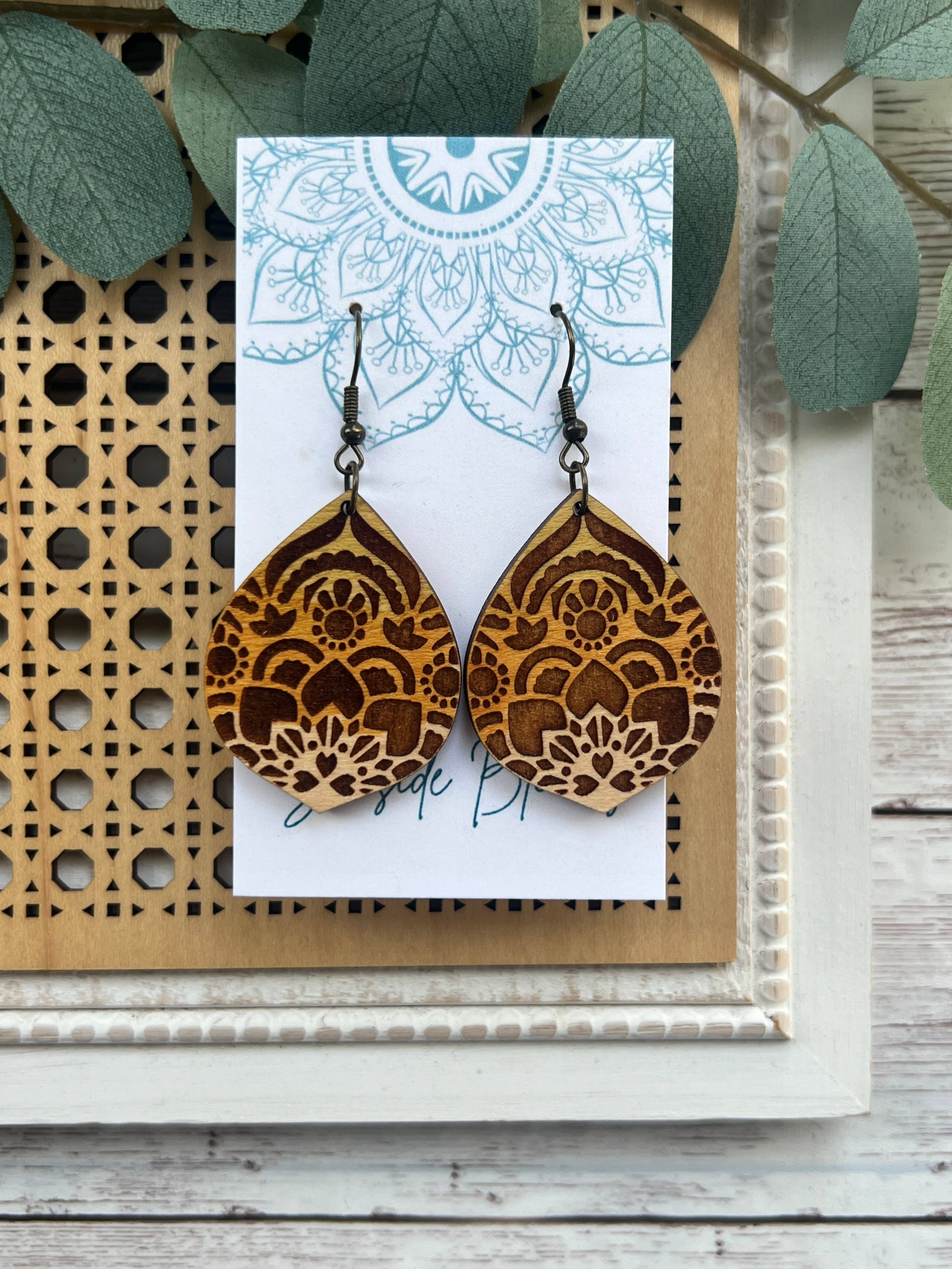 Seasideblooms - Wholesale Dangle Earrings - Boho hand painted lightweight wood earrings 1
