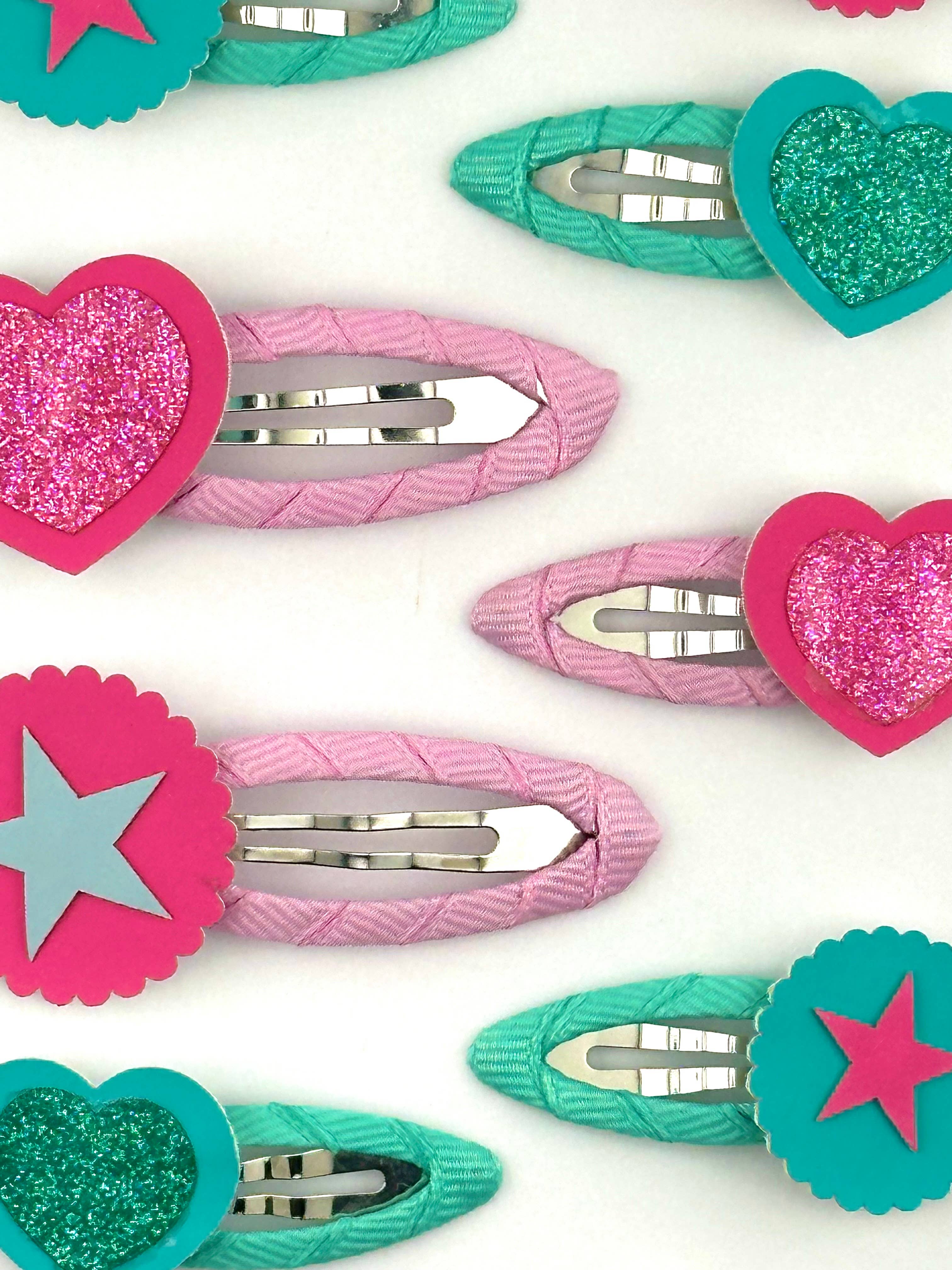 Bluebell Petite - Wholesale Hair Clip - Kids - Green Heart Glitter Click Clack 4cm5