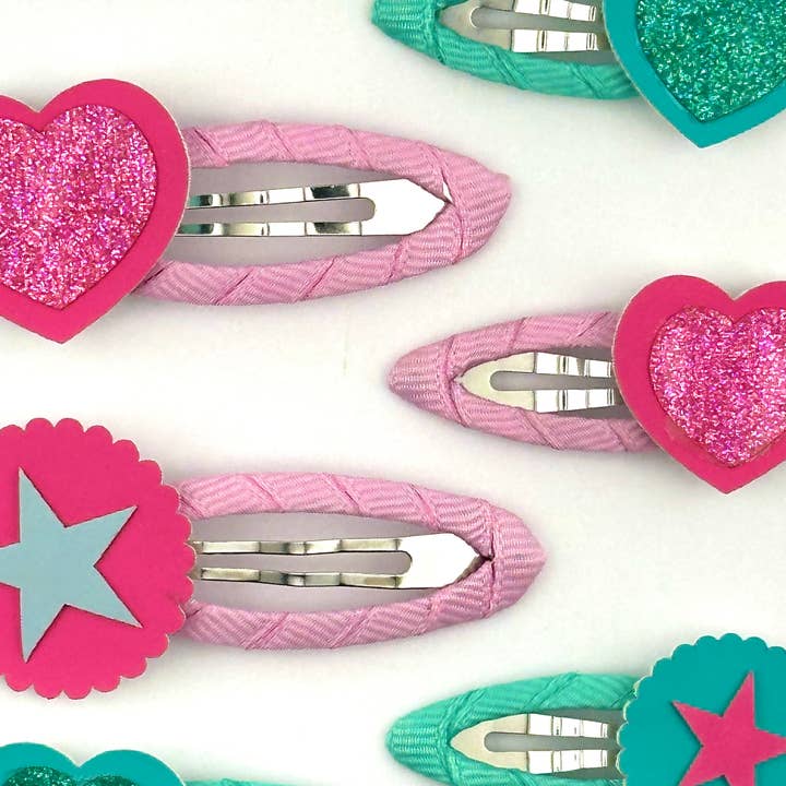 Bluebell Petite - Wholesale Hair Clip - Kids - Green Heart Glitter Click Clack 4cm5