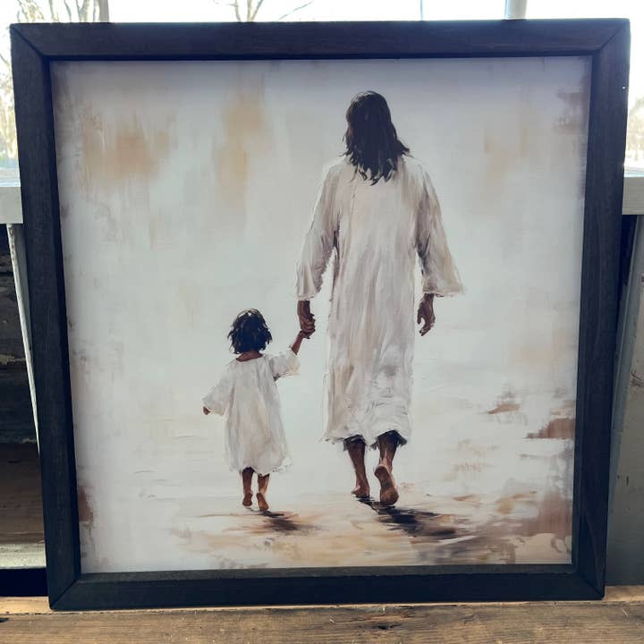 HMK297 Moldura de Caixa Caminhando com Jesus por atacado de JanMichaels Art & Home