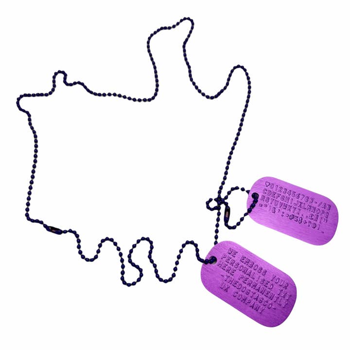 TheDogTagCo - Wholesale Pet identification tag – Cat/dog - Purple Personalised ID Dog Tag Army PAIR Set with Purple Chains (made to order)2