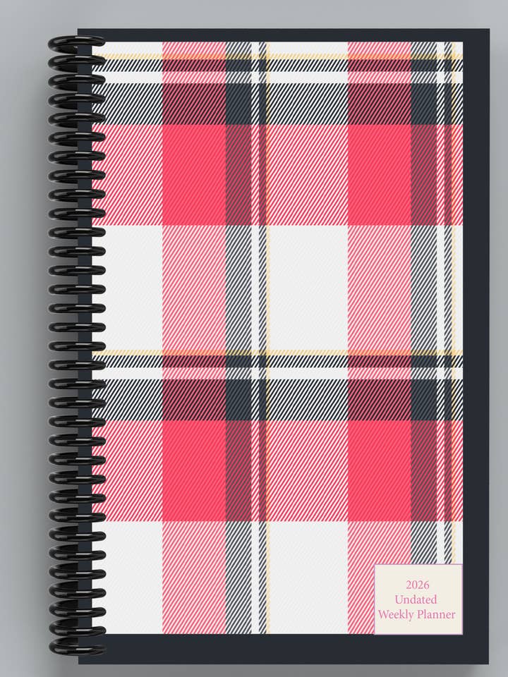 Black & Red Tartan Plaid: 2026 Undated Weekly Planner for wholesale by Anders Organizers