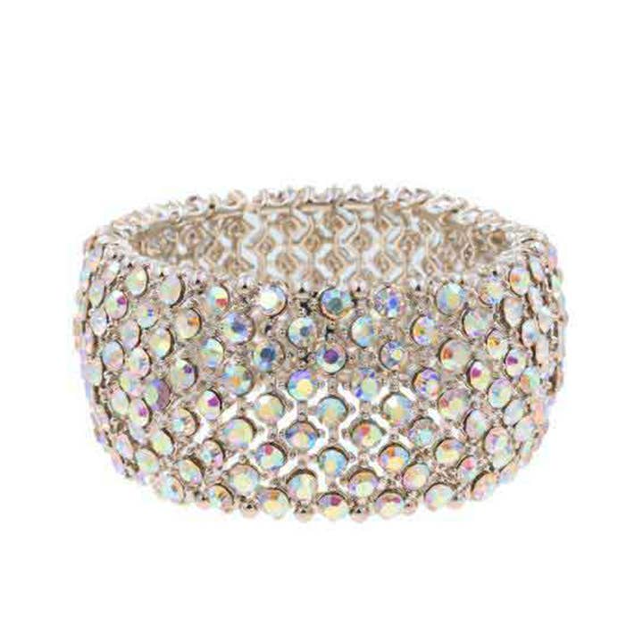 Fashion City - Wholesale Bangle Bracelet - Rhodium Plated Stretch Crystal Bracelets10