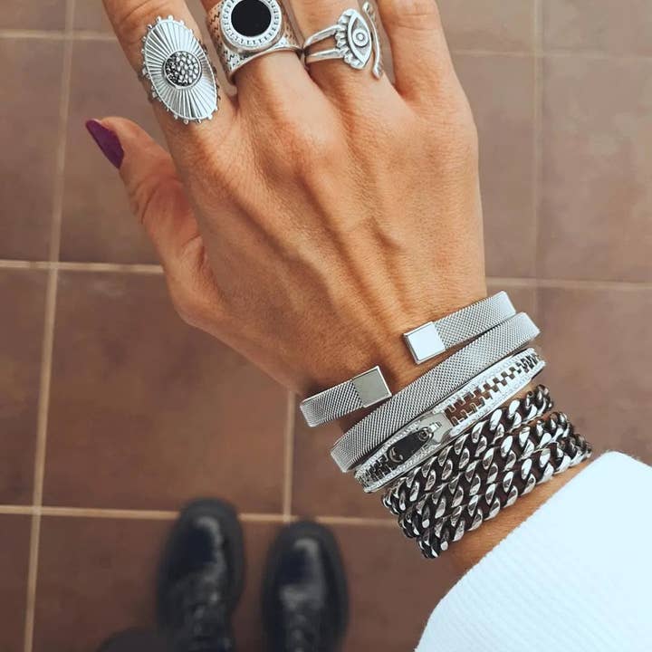 Goupi - Wholesale Link & Chain Bracelet - Triple Steel Chain Black Bracelet