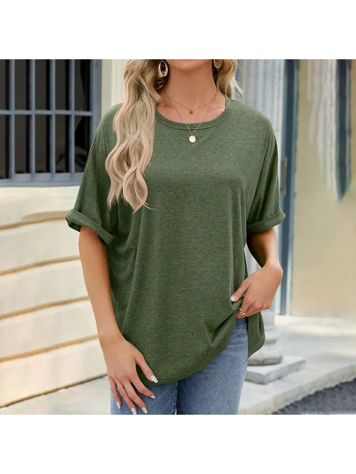 Lily Clothing - Wholesale T-Shirt - Women's - ROUND NECK SOLID COLOR SHORT SLEEVE LOOSE T SHIRT_CWTSTS028031