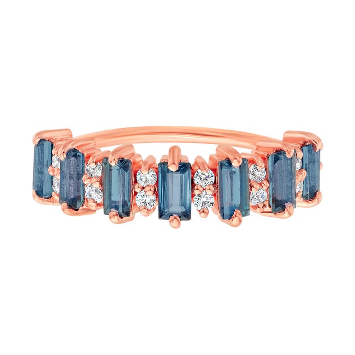 Bague canari en or rose et topaze bleue de Londres pour la vente par La Kaiser