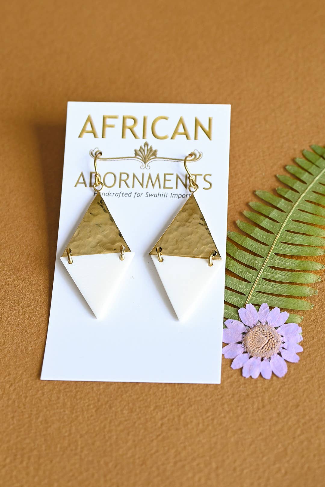 Swahili | AFRICAN MODERN - Wholesale Dangle Earrings - Kenyan Art Deco Bone and Brass Diamond Earrings1