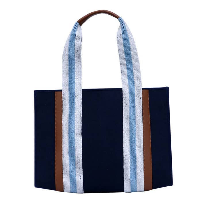 CLT 1122 - Lienzo azul marrón/piel marrón/correa blanca/azul/blanco para venta al por mayor de Tiana Designs