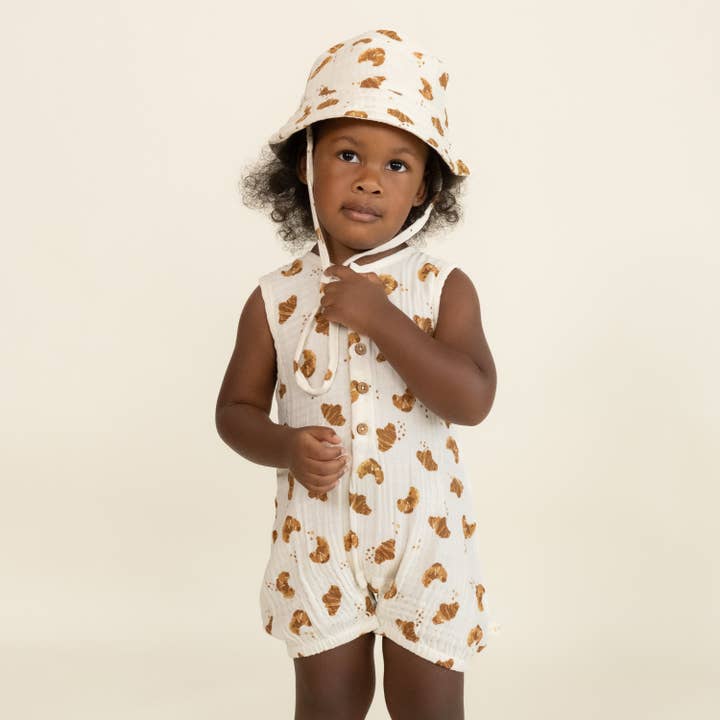 Organic Sleeveless Bubble Romper - Croissant for wholesale by Makemake Organics